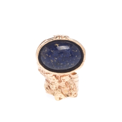 Pre Owned خاتم سان لوران آرتي ذهبي اللون بحجر زجاج أزرق مقاس 54.5