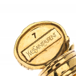 مملوكة مسبقًا Saint Laurent Arty Red Glass Cabochon Gold Tone Ring Size 54.5