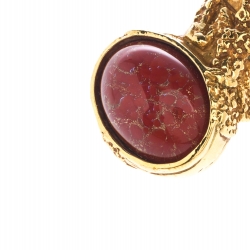 مملوكة مسبقًا Saint Laurent Arty Red Glass Cabochon Gold Tone Ring Size 54.5