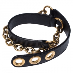 مملوكة مسبقًا Yves Saint Laurent Black Leather Chain Detail Belt 80CM