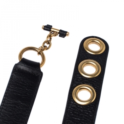 مملوكة مسبقًا Yves Saint Laurent Black Leather Chain Detail Belt 80CM