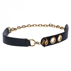 مملوكة مسبقًا Yves Saint Laurent Black Leather Chain Detail Belt 80CM