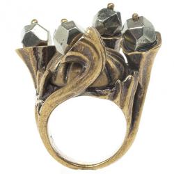 Yves Saint Laurent Shadow Crown Ring Gold Metal Size 49