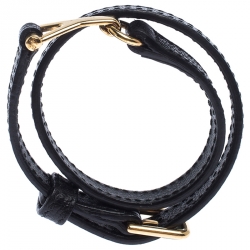 Pre Owned سوار لف سان لوران باريس شيك جلد أسود 15 سم