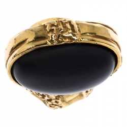 Pre Owned Yves Saint Laurent Onyx Arty Gold Tone Ring Size 49