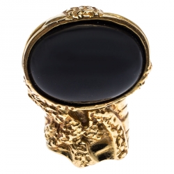 Pre Owned Yves Saint Laurent Onyx Arty Gold Tone Ring Size 49