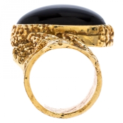 Pre Owned Yves Saint Laurent Onyx Arty Gold Tone Ring Size 49