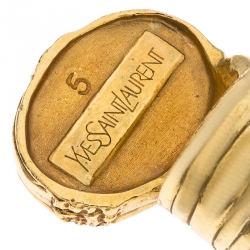 Pre Owned Yves Saint Laurent Onyx Arty Gold Tone Ring Size 49