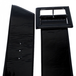 مملوكة مسبقًا حزام سان لوران إبزيم خصر جلد لامع أسود 80 سم