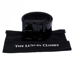 مملوكة مسبقًا حزام سان لوران إبزيم خصر جلد لامع أسود 80 سم