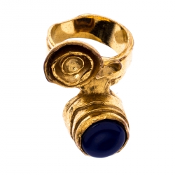 مملوكة مسبقًا Saint Laurent Paris Arty Flower Blue Resin Gold Tone Ring Size 54.5