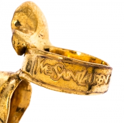 مملوكة مسبقًا Saint Laurent Paris Arty Flower Blue Resin Gold Tone Ring Size 54.5