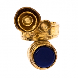 مملوكة مسبقًا Saint Laurent Paris Arty Flower Blue Resin Gold Tone Ring Size 54.5