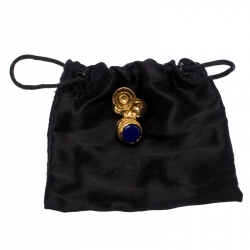 مملوكة مسبقًا Saint Laurent Paris Arty Flower Blue Resin Gold Tone Ring Size 54.5