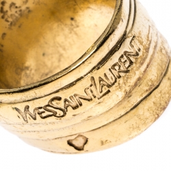 مملوكة مسبقًا Saint Laurent Paris Arty Dots Multicolor Cabochon Gold Tone Cocktail Ring Size 54.5