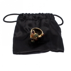 مملوكة مسبقًا Saint Laurent Paris Arty Dots Multicolor Cabochon Gold Tone Cocktail Ring Size 54.5