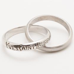 Pre Owned YSL Shiny and Matte Silver Double Band Ring Size 60
