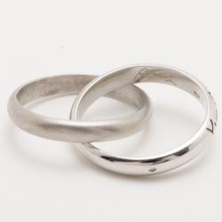 Pre Owned YSL Shiny and Matte Silver Double Band Ring Size 60