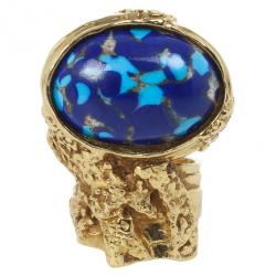 Pre Owned Saint Laurent Arty Blue Oval Ring Size 49