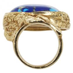 Pre Owned Saint Laurent Arty Blue Oval Ring Size 49