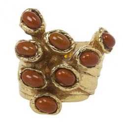 مملوكة مسبقًا Saint Laurent Goldtone Arty Dot Ring Size 56