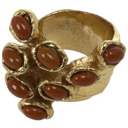 مملوكة مسبقًا Saint Laurent Goldtone Arty Dot Ring Size 56