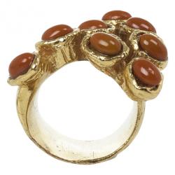 مملوكة مسبقًا Saint Laurent Goldtone Arty Dot Ring Size 56