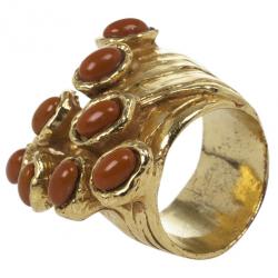 مملوكة مسبقًا Saint Laurent Goldtone Arty Dot Ring Size 56