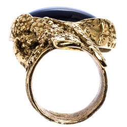 Pre Owned Saint Laurent Paris Arty Blue Glass Cabochon Gold Tone Ring Size 54.5
