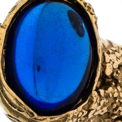 Pre Owned Saint Laurent Paris Arty Blue Glass Cabochon Gold Tone Ring Size 54.5