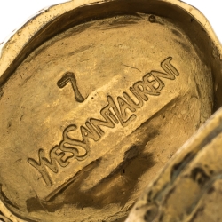 Pre Owned Saint Laurent Paris Arty Blue Glass Cabochon Gold Tone Ring Size 54.5