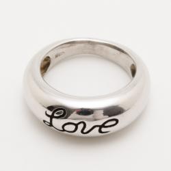 Pre Owned Saint Laurent Paris "Love" Silver Small Band Ring Size 52