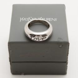 Pre Owned Saint Laurent Paris "Love" Silver Small Band Ring Size 52