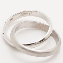 مملوكة مسبقًا Yves Saint Laurent Shiny and Matte Silver Double Band Ring Size 56