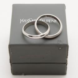 مملوكة مسبقًا Yves Saint Laurent Shiny and Matte Silver Double Band Ring Size 56
