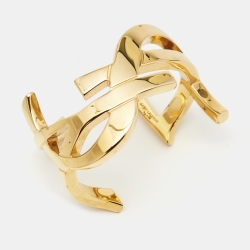 Pre Owned Saint Laurent Gold Tone Monogram Cuff Bracelet 