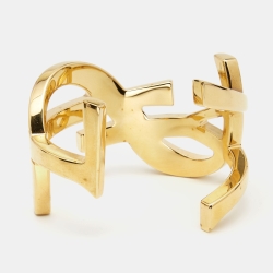 Pre Owned Saint Laurent Gold Tone Monogram Cuff Bracelet 