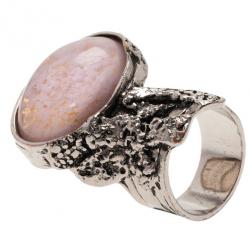 Pre Owned Saint Laurent Paris Arty Pink Stone Silver Tone Ring Size 59