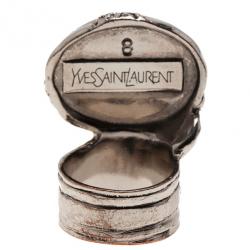 Pre Owned Saint Laurent Paris Arty Pink Stone Silver Tone Ring Size 59