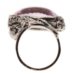 Pre Owned Saint Laurent Paris Arty Pink Stone Silver Tone Ring Size 59