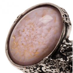 Pre Owned Saint Laurent Paris Arty Pink Stone Silver Tone Ring Size 59