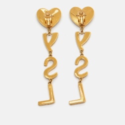 Saint Laurent Paris Crystals Gold Tone Earrings