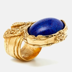 Saint Laurent Arty Glass Gold Tone Ring Size 55