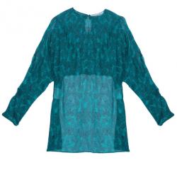 مملوكة مسبقًا Saint Laurent Paris Green Finger Print Silk Top M