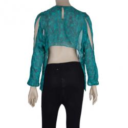مملوكة مسبقًا Saint Laurent Paris Green Finger Print Silk Top M