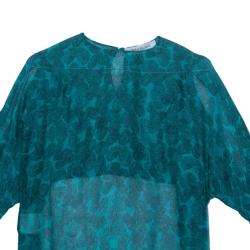 مملوكة مسبقًا Saint Laurent Paris Green Finger Print Silk Top M