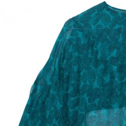 مملوكة مسبقًا Saint Laurent Paris Green Finger Print Silk Top M