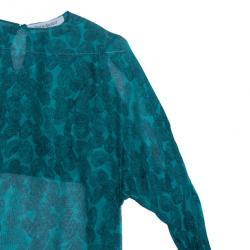 مملوكة مسبقًا Saint Laurent Paris Green Finger Print Silk Top M