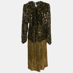 Saint Laurent Black/Gold Fil Coupe and Lurex Blouse and Pleated Midi Skirt Set M/S