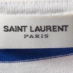 مملوكة مسبقًا Saint Laurent Paris Blue and White Striped Cotton Knit Long Sleeve Top M